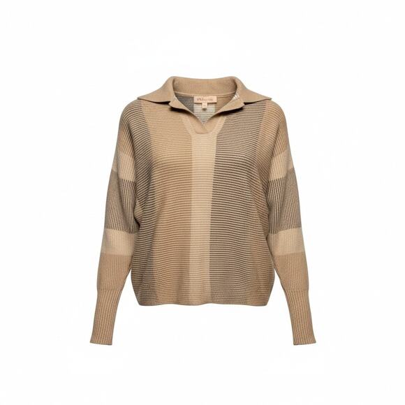 Philosophy Republic Neutral Tonal Stripe Ribbed Polo Sweater Size Medium - Picture 1 of 9